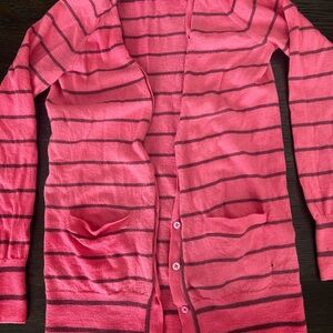 J. Crew Pink Striped Cardigan